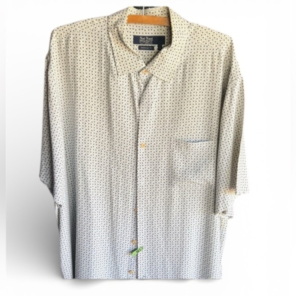 Nat Nast Men's Casual American Fit White Blue Patterned Silk Shirt XL
